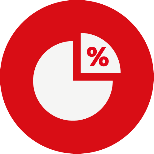 Icon Mas Margen Un círculo rojo con un icono blanco de un gráfico circular.