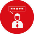 Feedback Icon Círculo rojo con un icono blanco de una persona hablando.