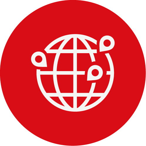 Círculo rojo con un globo terráqueo blanco