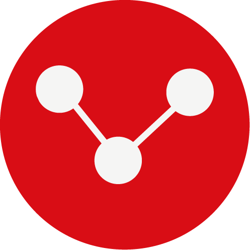 Círculo rojo con tres cabezas blancas unidas entre sí. 